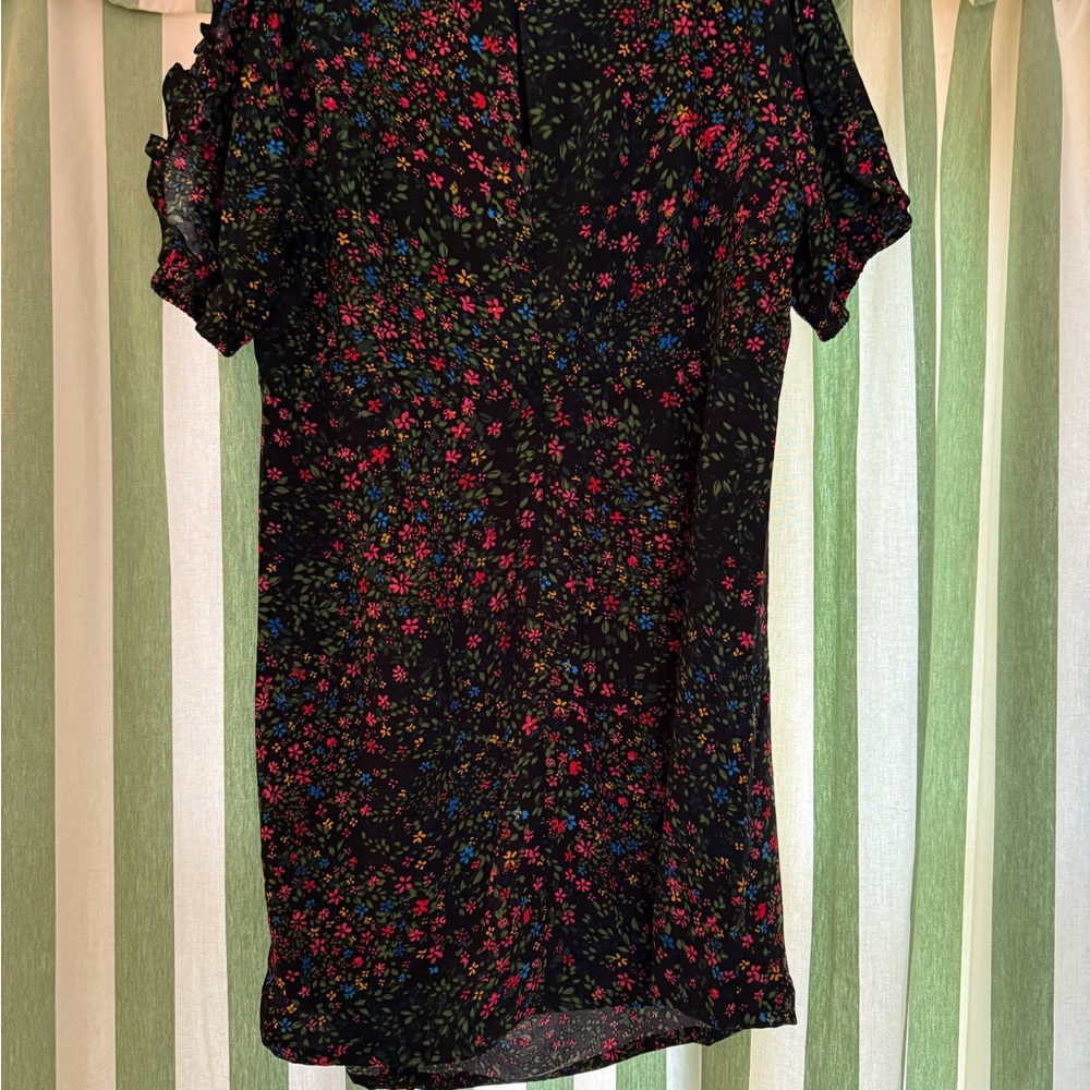 Romantic Floral Black Mini Dress with ruffle details